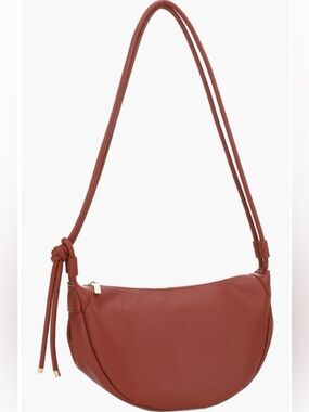 Mali + Lili Aria cognac crescent shoulder bag knotted strap vegan leather